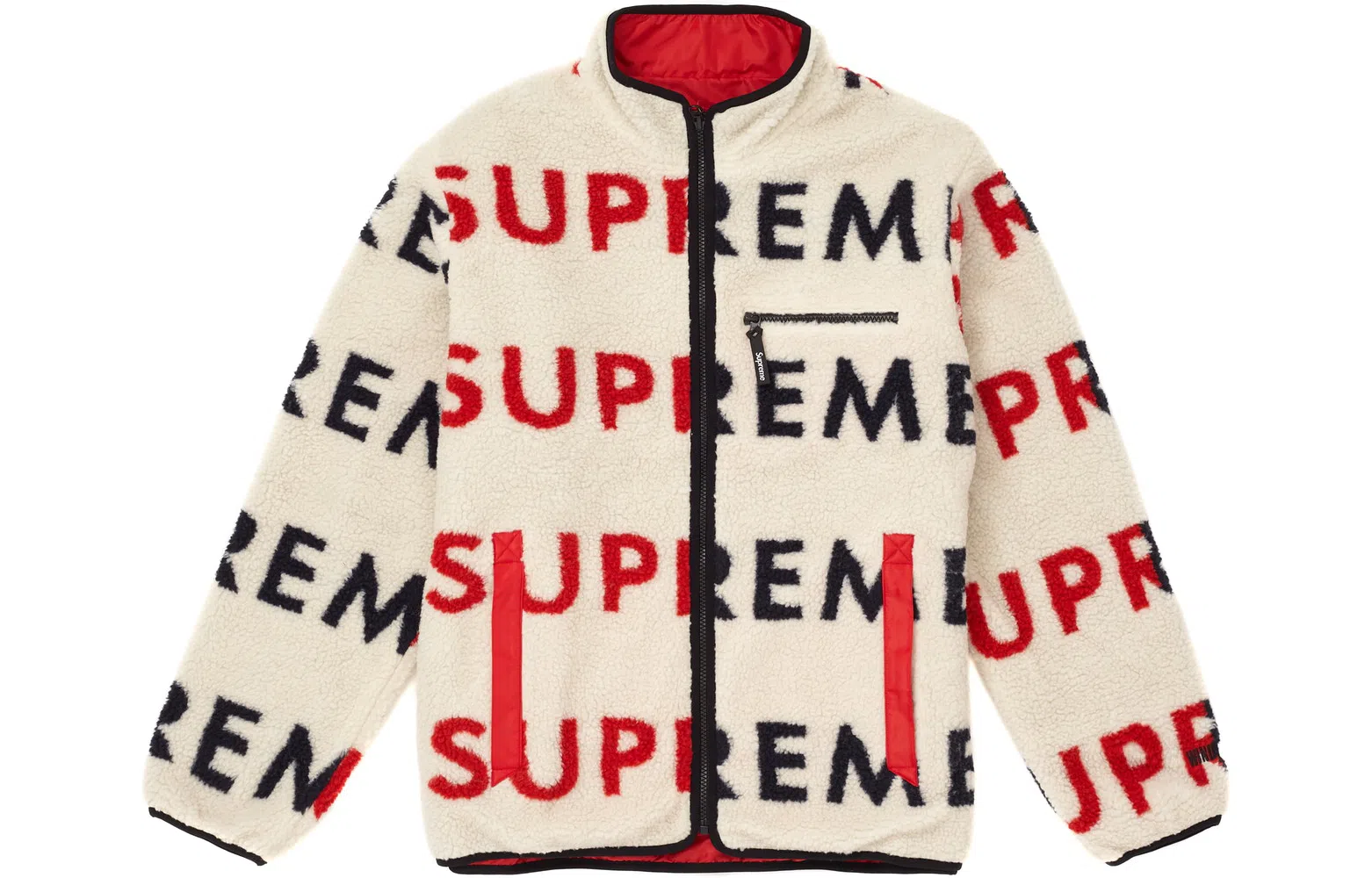 Supreme FW18 Reversible Logo Fleece Jacket Natural