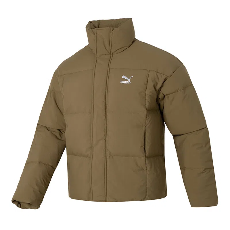 PUMA Logo Stand Collar Down Jacket Brown