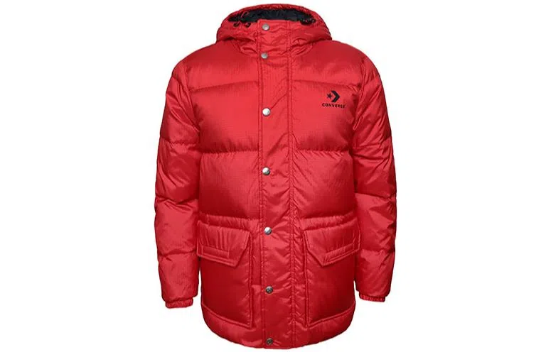 Converse Logo Print Puffer Jacket Red