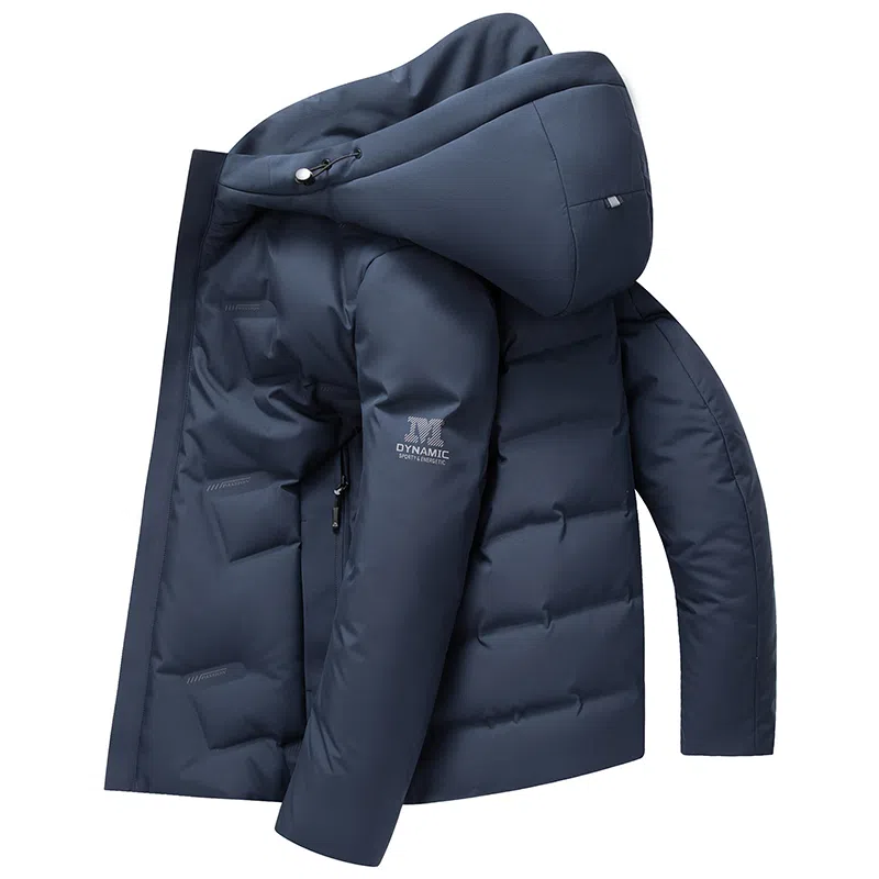 鸭鸭 休闲连帽短款经典字母印花无缝热压重磅保暖羽绒服 男款