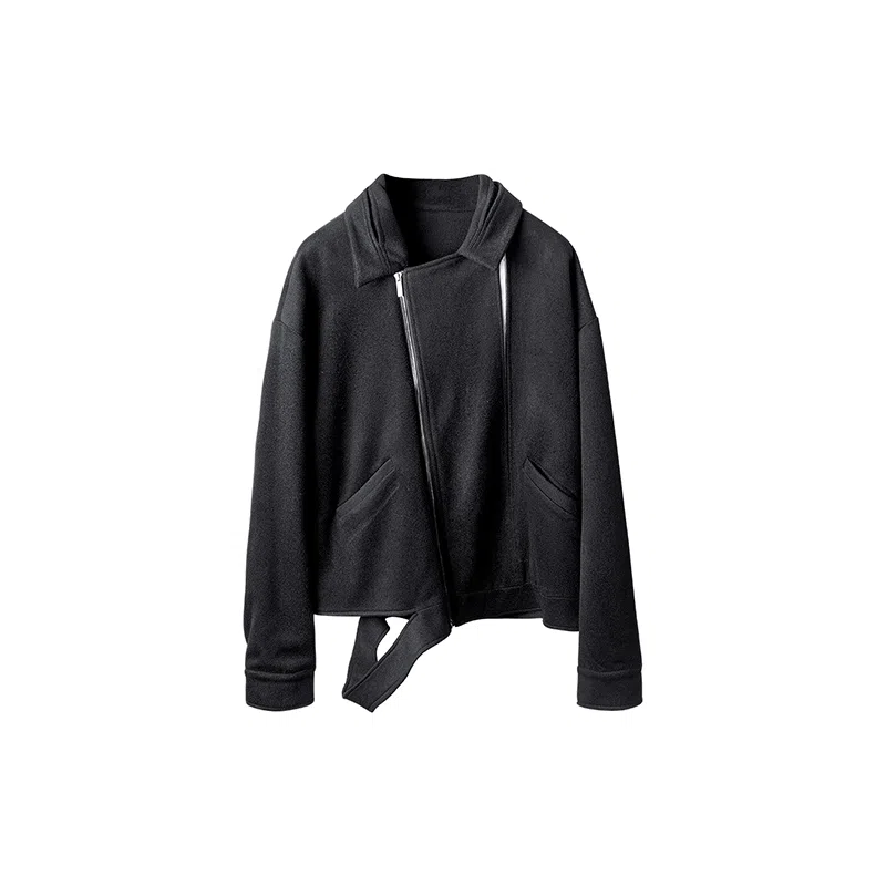 幻象者 原创设计宽松纯色短款长袖夹克外套 男女同款 黑色