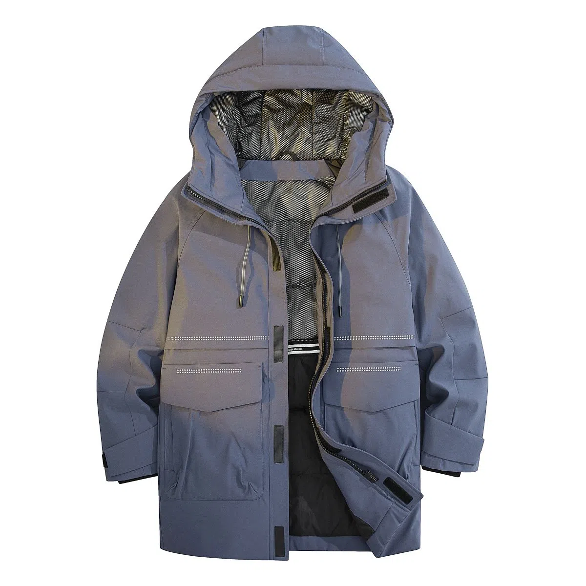 鸭鸭 纯色大口袋保暖防风连帽羽绒服 男款