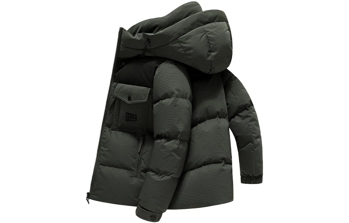 鸭鸭 拉链撞色拼接短款连帽羽绒服 男款