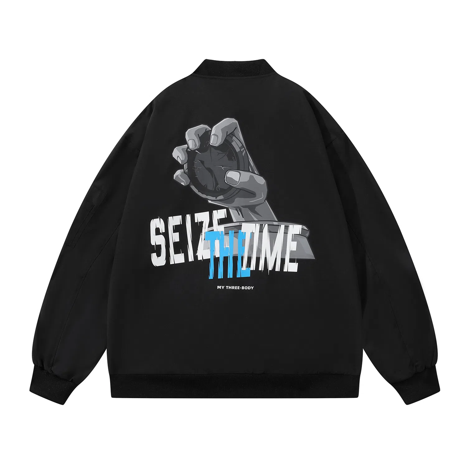 三体 我的三体系列 美式复古简约基础款纯色休闲字母印花宽松百搭开衫高街潮牌时尚学生棒球服工装飞行员夹克外套 男女同款