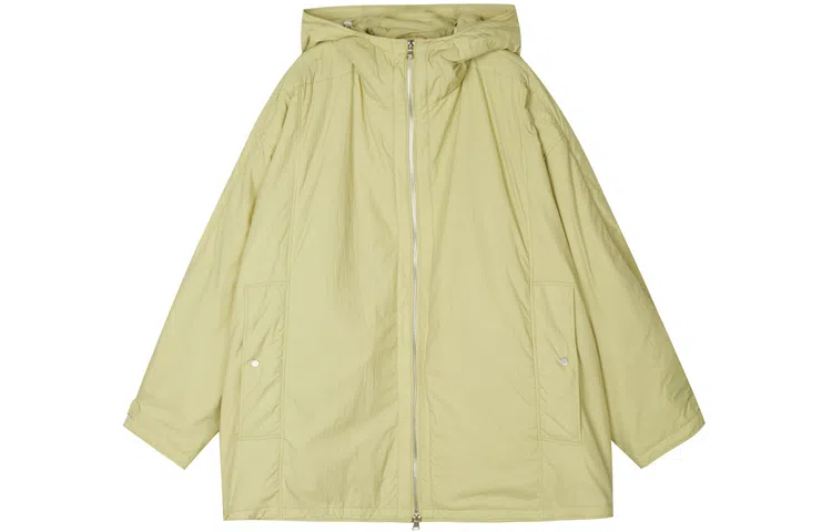 速写 纯色宽松长袖连帽拉链棉服 男女同款