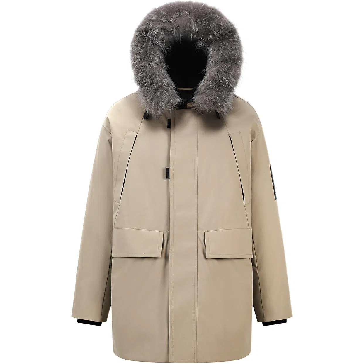 鸭鸭 山系户外多口袋工装风鸭绒休闲保暖宽松连帽套头纯色毛领暗黑羽绒服 男女同款