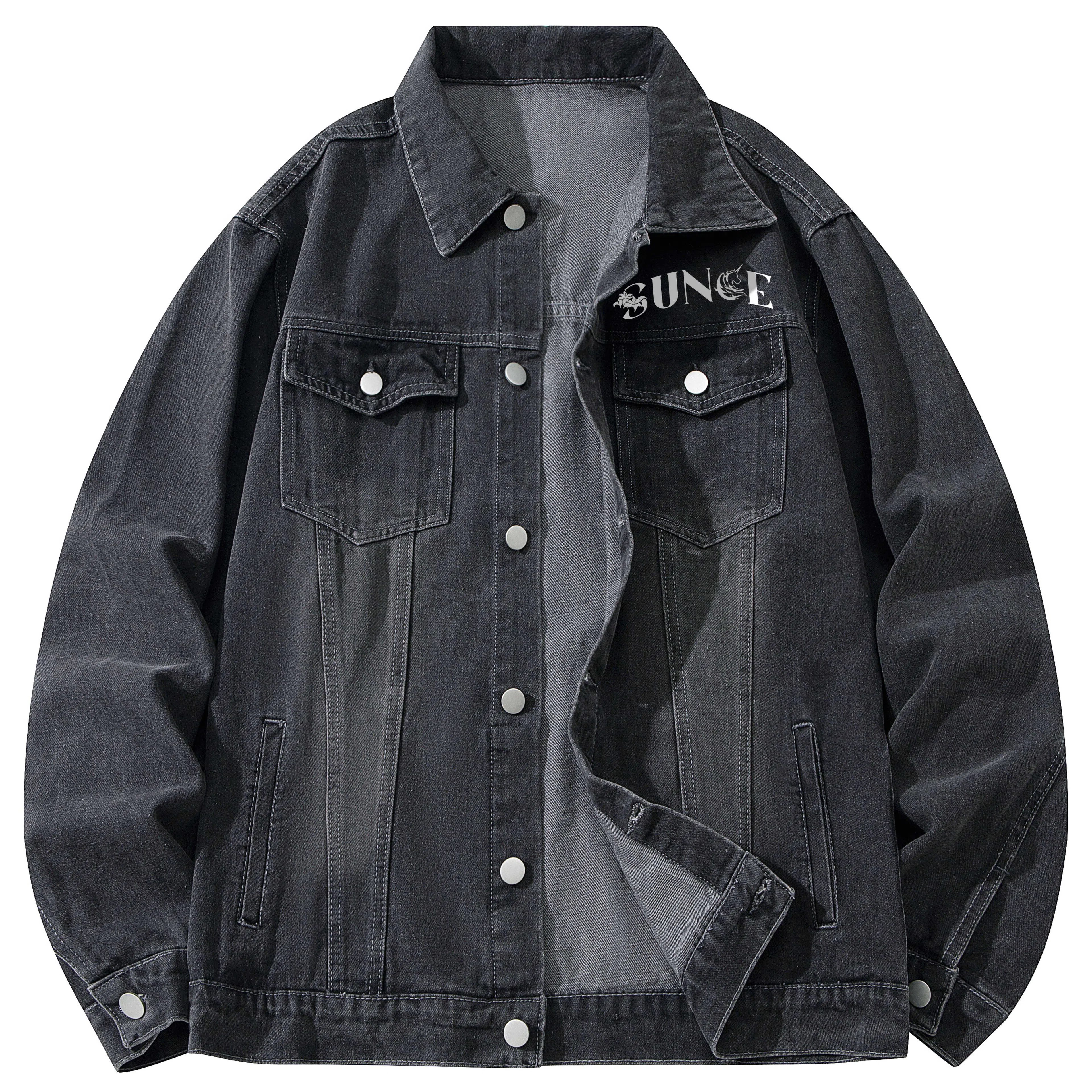 王者荣耀 孙策挚爱之约款 复古涂鸦字母印花宽松翻领休闲百搭牛仔外套 通用