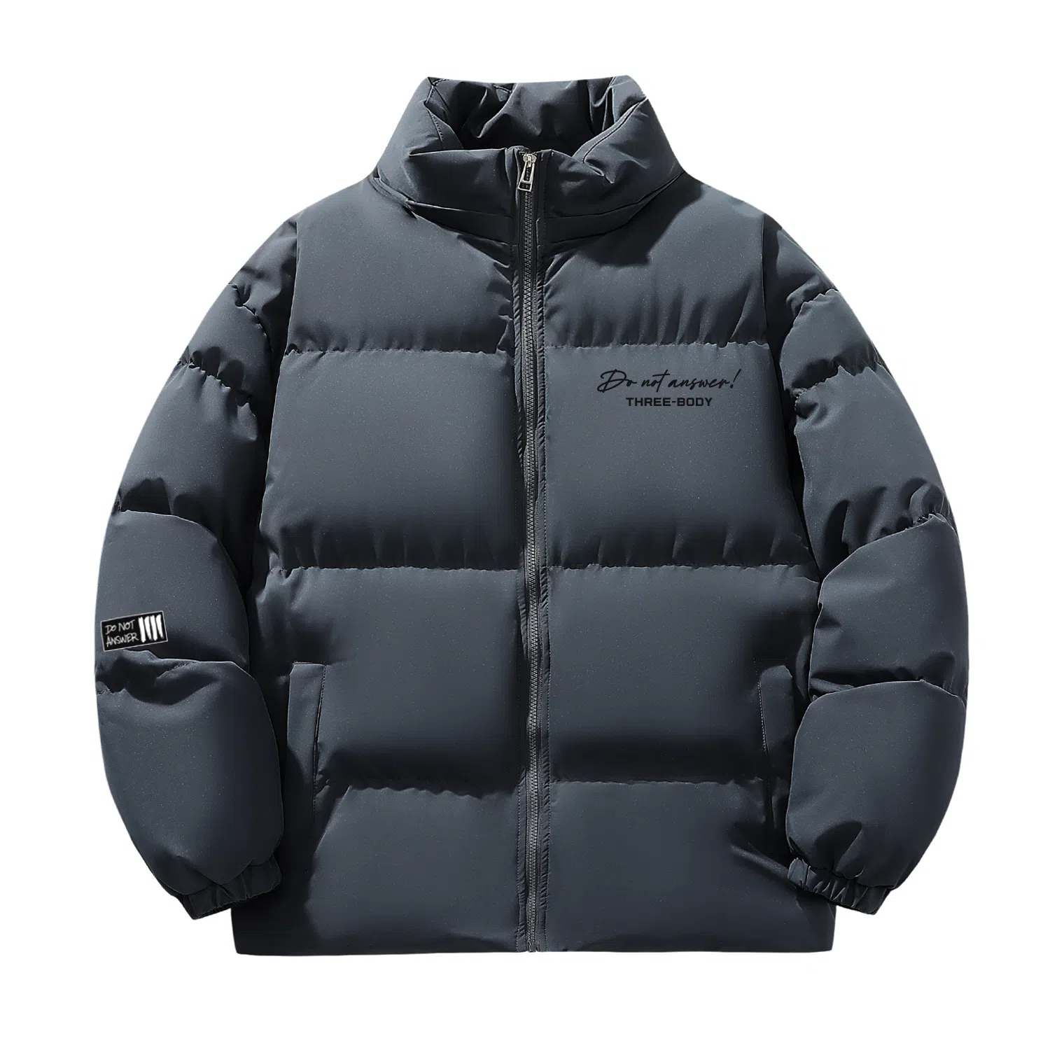 三体 不要回答系列 宽松美式休闲户外防风防水防寒加厚立领开衫舒适简约基础款字母印花纯色百搭时尚保暖柔软潮牌棉服 男女同款