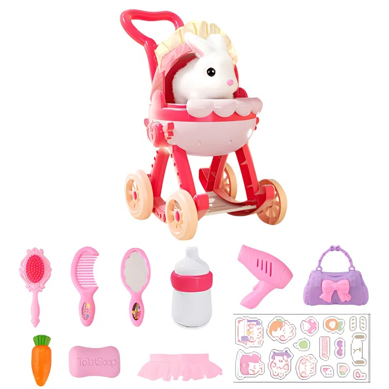 益米 电动毛绒小兔子手推车 会走会叫 装扮配件套装 早教益智玩具