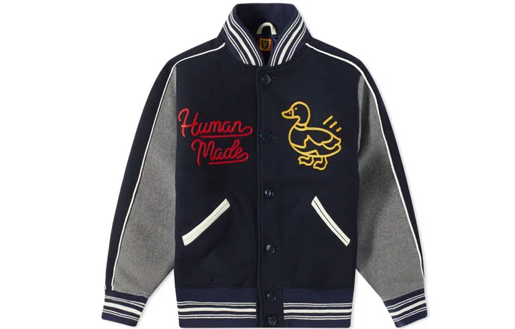 HUMAN MADE Logo Embroidered Baseball Jacket Black