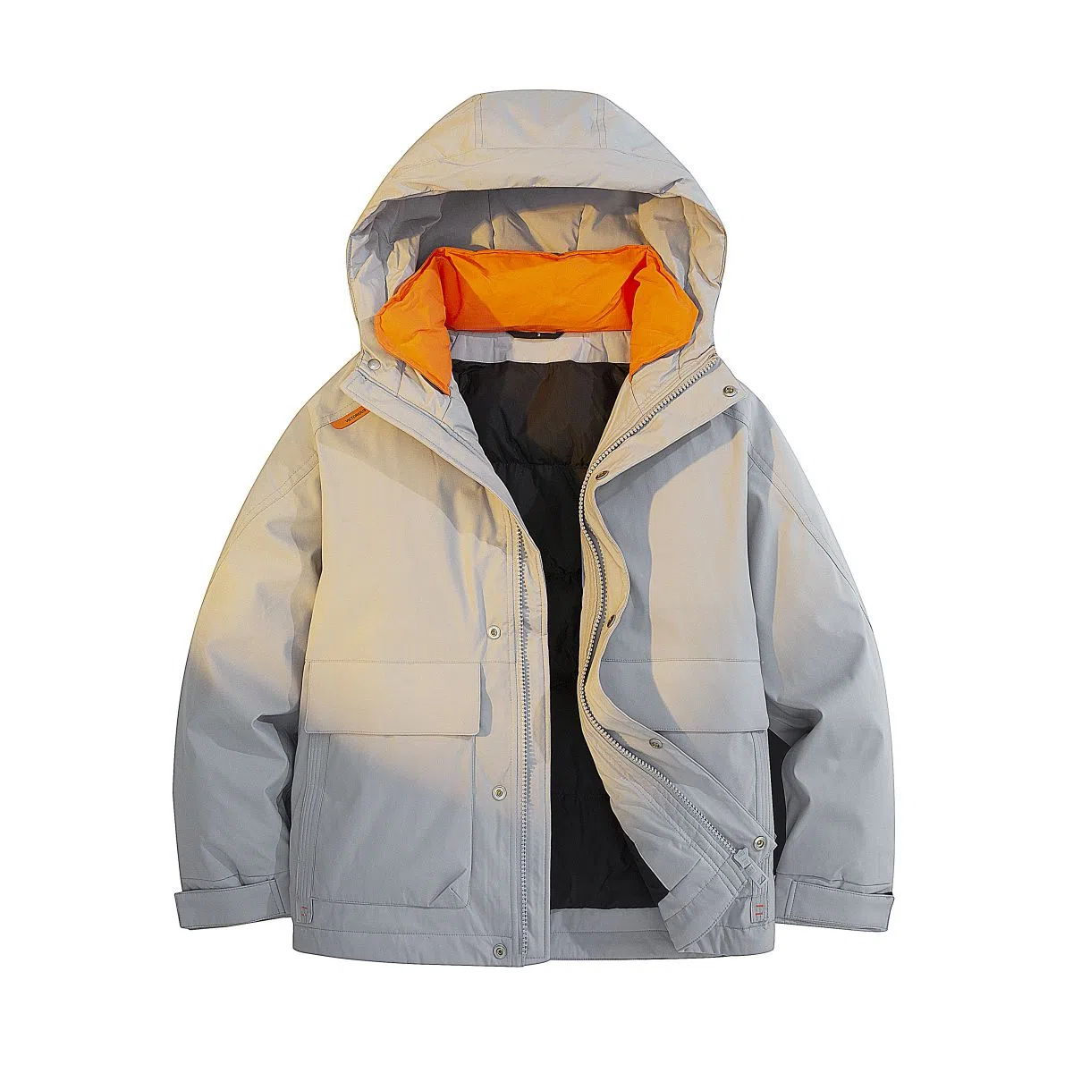 鸭鸭 纯色休闲大口袋短款连帽羽绒服 男款