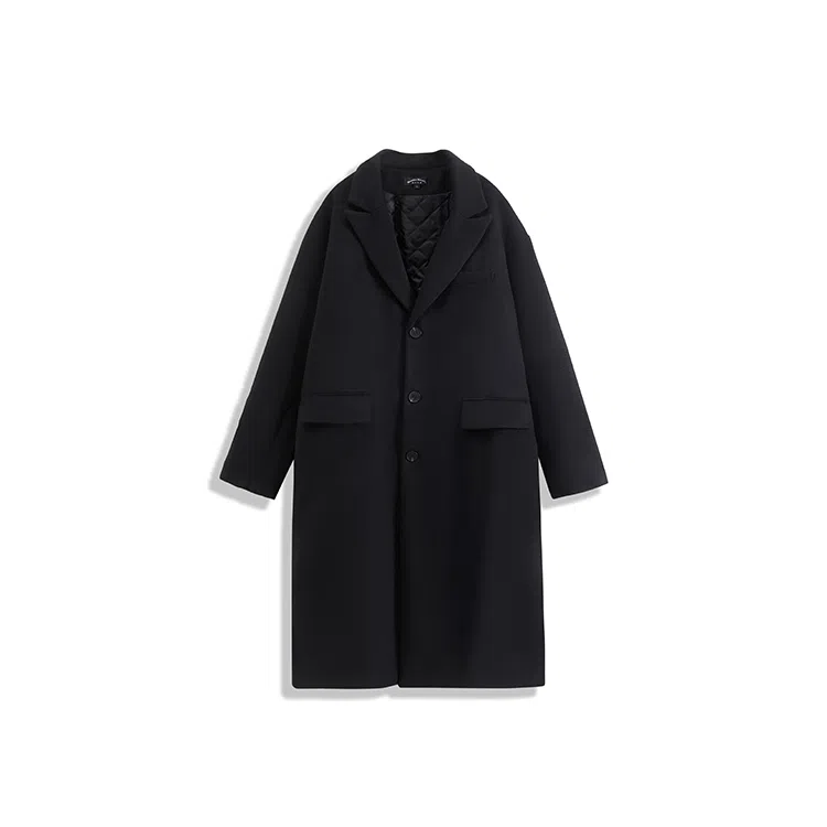 我是大卫 毛呢纯色中长款高级感保暖加厚韩版休闲外套大衣 男女同款