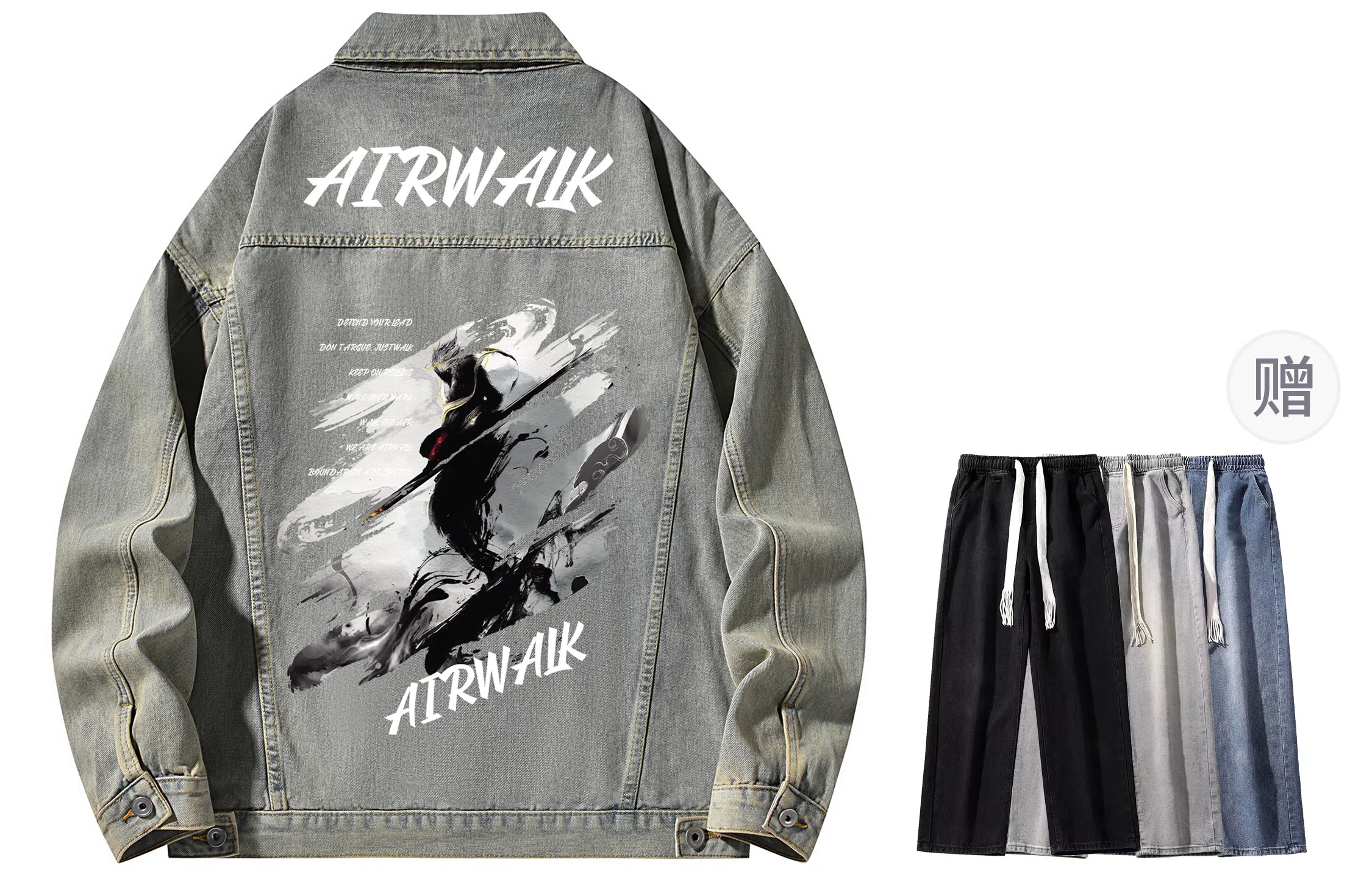 Airwalk Retro Dark Wukong Print Denim Jacket