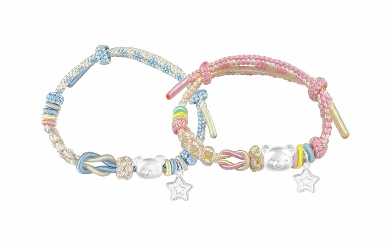 牧言 招财小猫 呆萌可爱简约小众设计高级感 立体清透圆润猫咪碎石编织绳可调节手饰 琉璃 手绳 女款