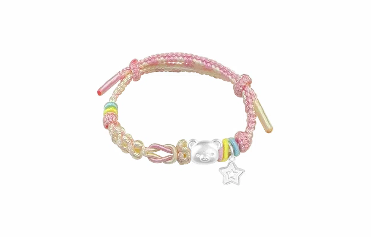 牧言 招财小猫 呆萌可爱简约小众设计高级感 立体清透圆润猫咪碎石编织绳可调节手饰 琉璃 手绳 女款