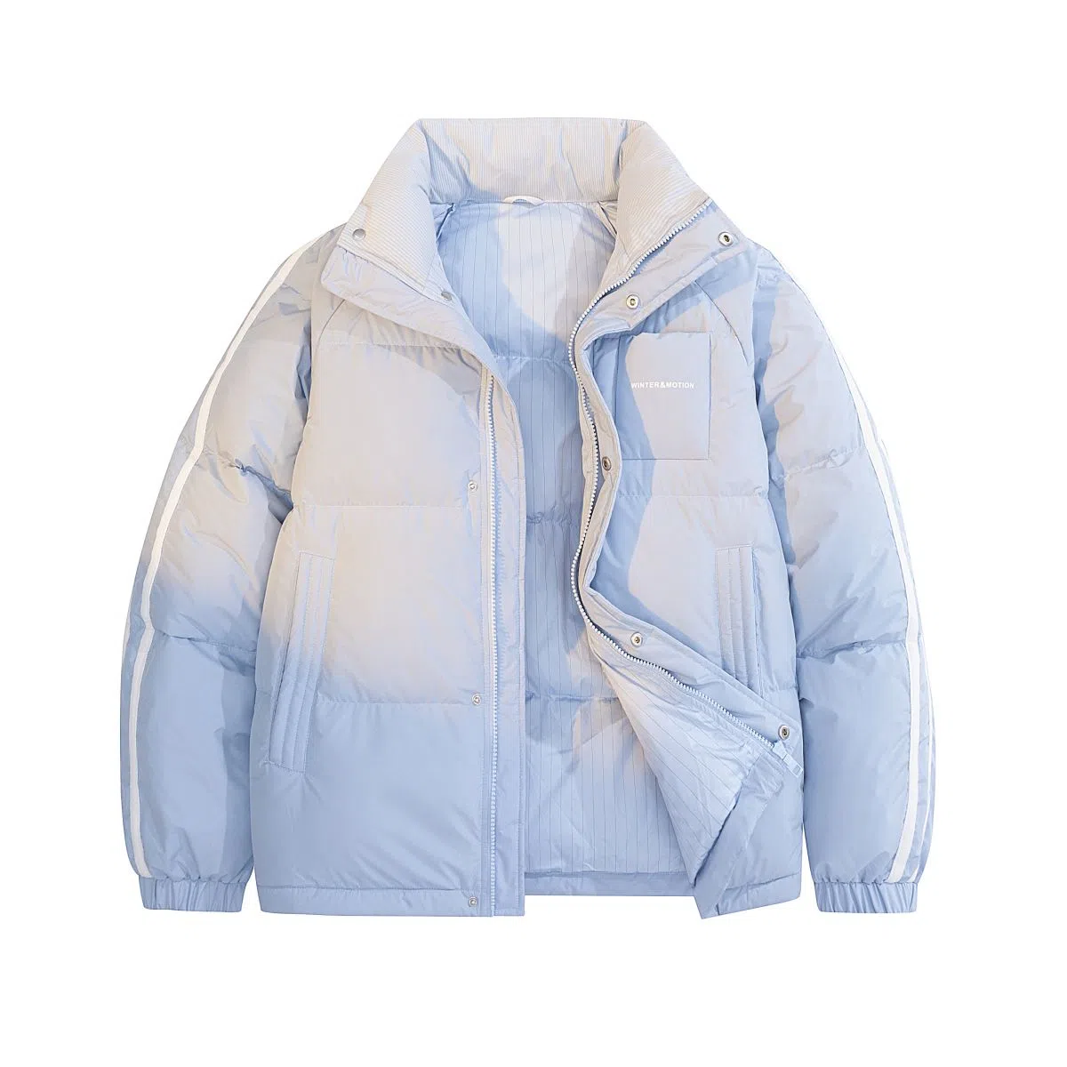 鸭鸭 撞色条纹印花时尚休闲无性别立领羽绒服 男女同款