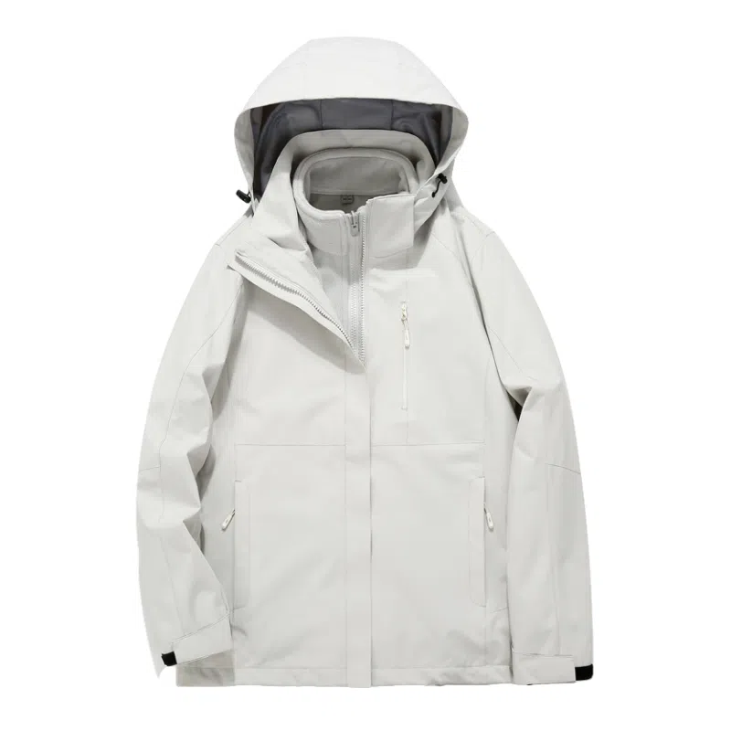 浪莎  户外休闲连帽宽松拉链三合一  防水防风冲锋衣 男女同款