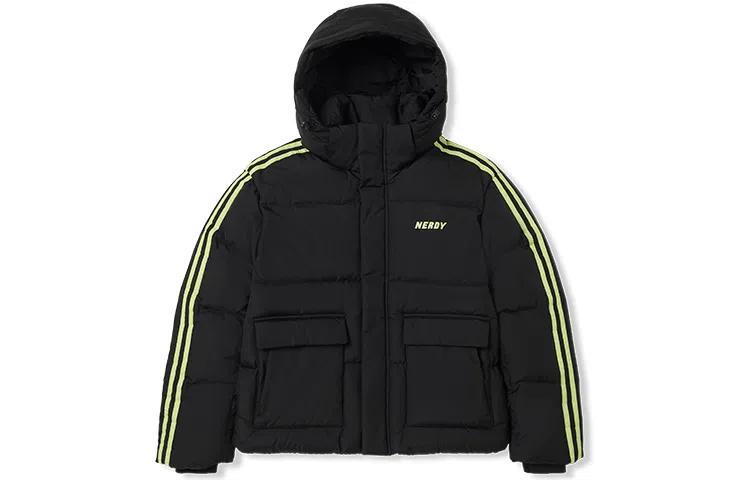 NERDY Logo Hooded Down Jacket Black