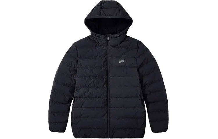 乔丹 纯色拉链连帽长袖羽绒服 男款 黑色