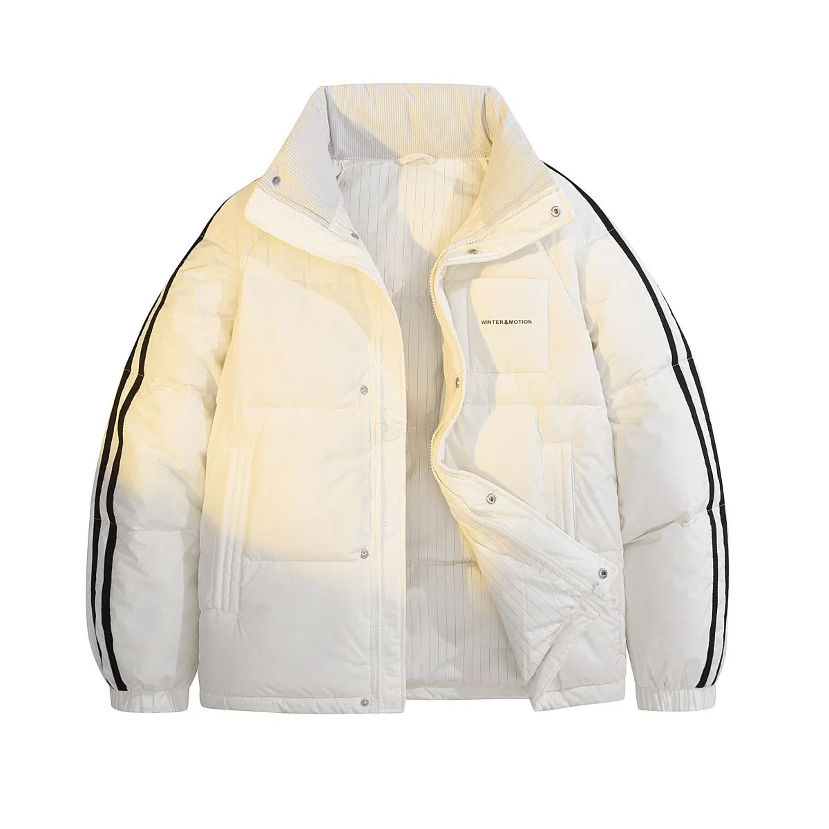 鸭鸭 撞色条纹印花时尚休闲无性别立领羽绒服 男女同款