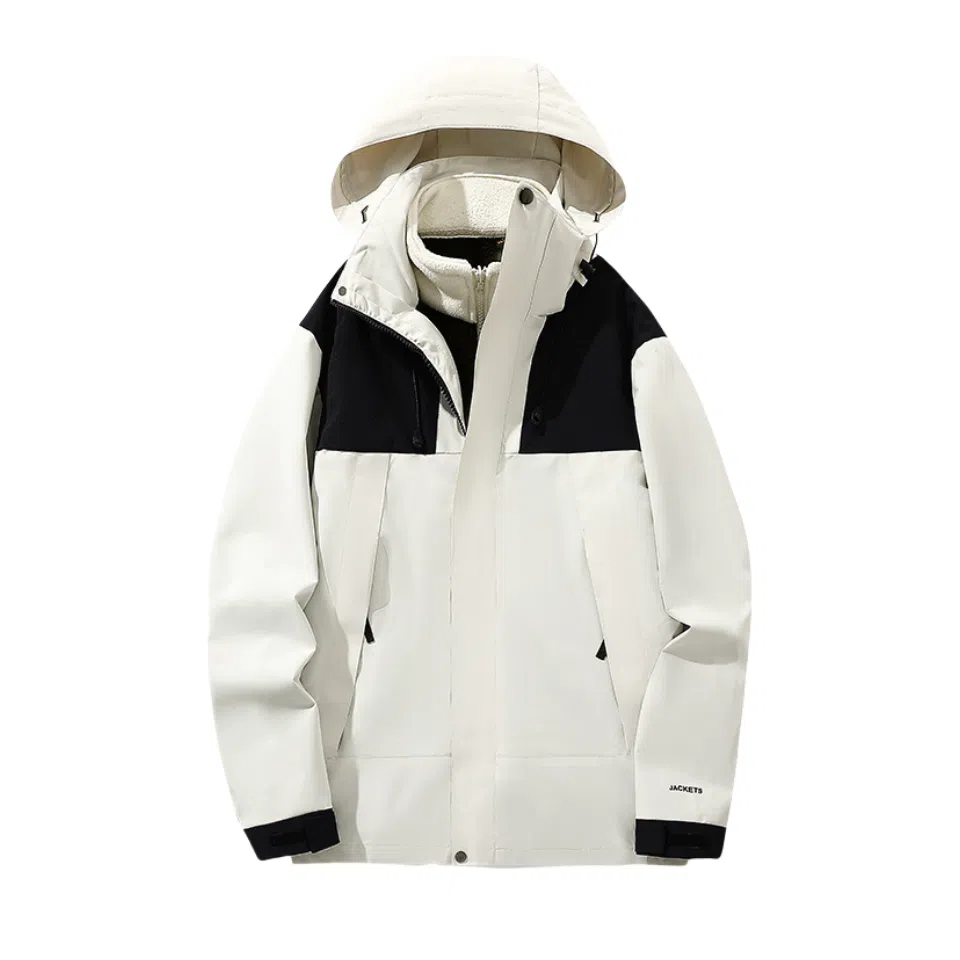 浪莎  户外三合一连帽宽松休闲拉链  防水防风冲锋衣 男女同款