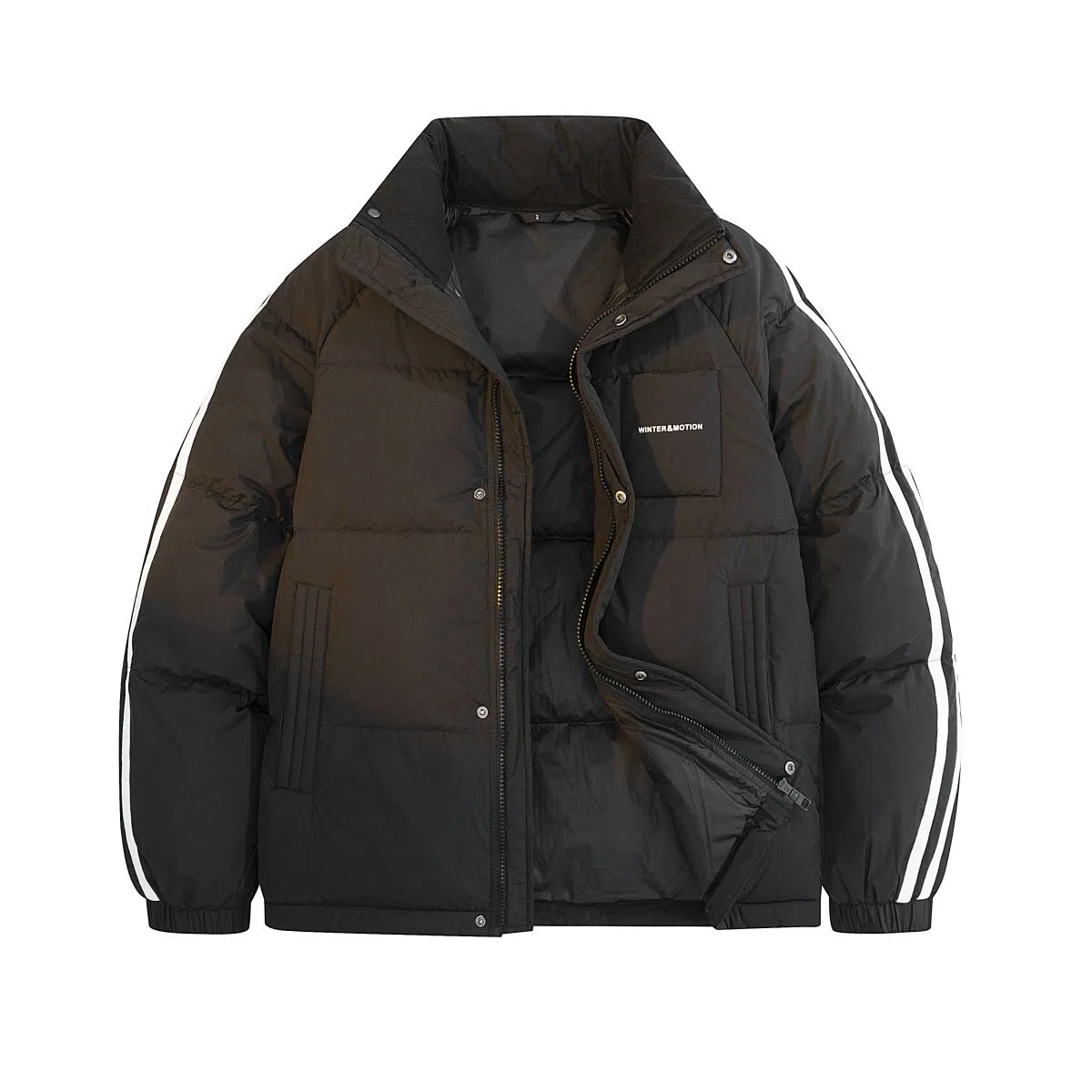 鸭鸭 撞色条纹印花时尚休闲无性别立领羽绒服 男女同款