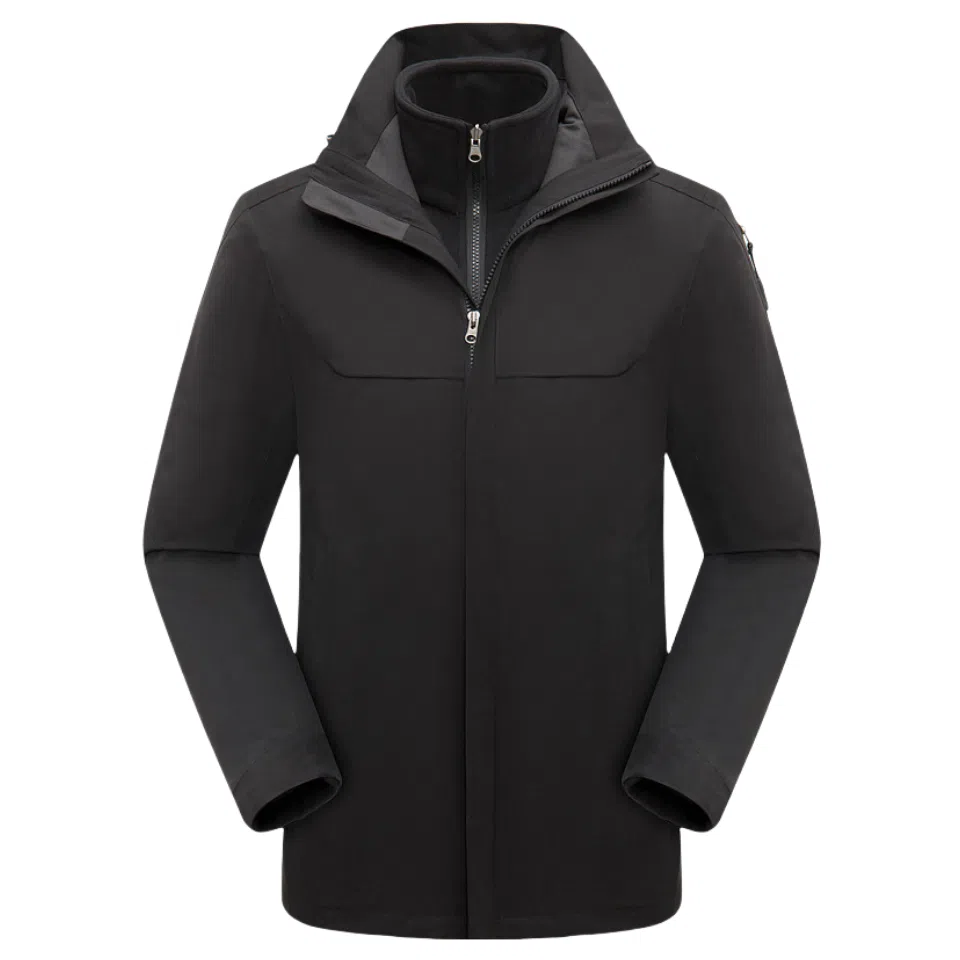 浪莎  纯色连帽舒适拉链  防水防风保暖冲锋衣 男