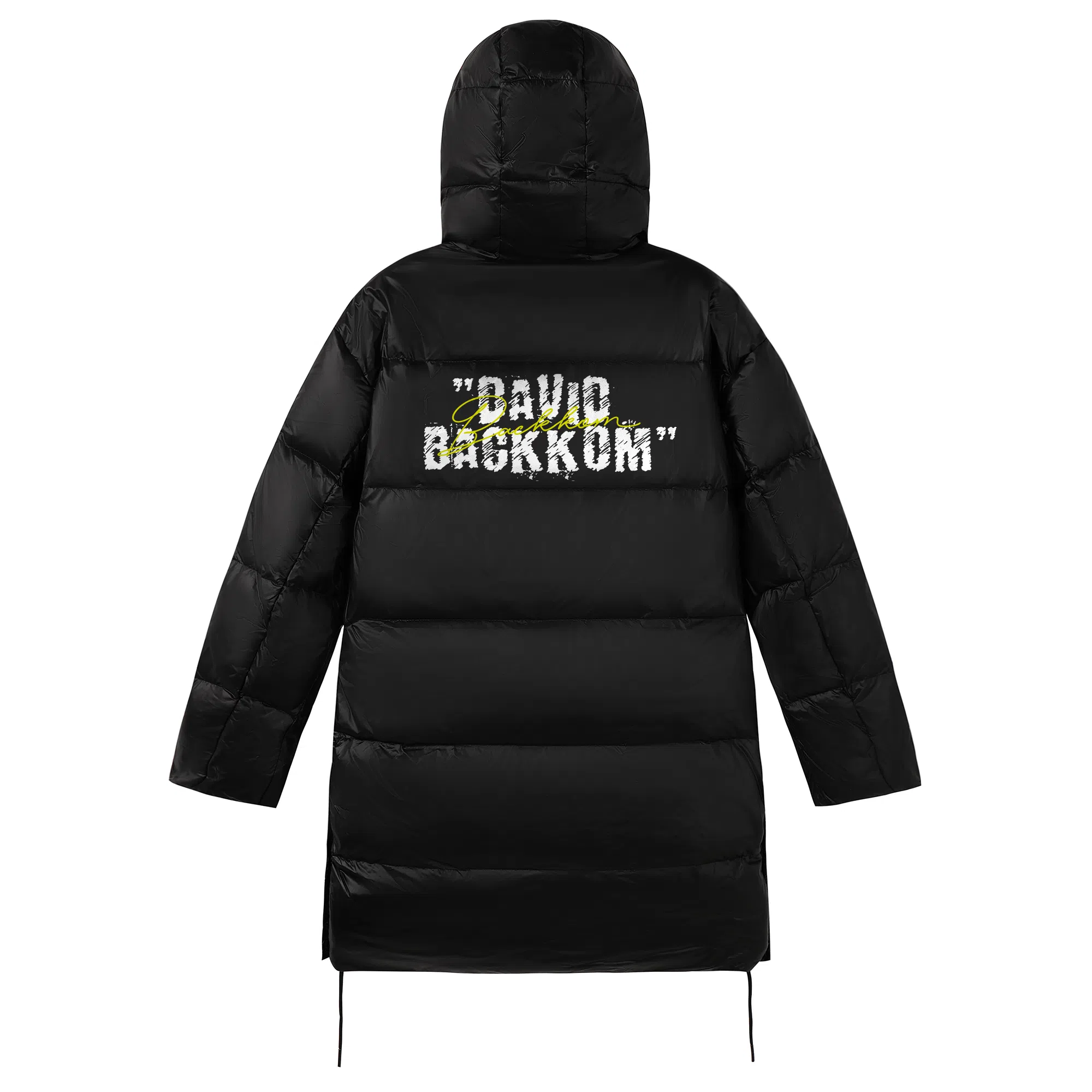 大卫贝肯 美式复古潮流时尚保暖防风字母印花设计宽松舒适连帽休闲中长款百搭外套羽绒服 男女同款 黑色