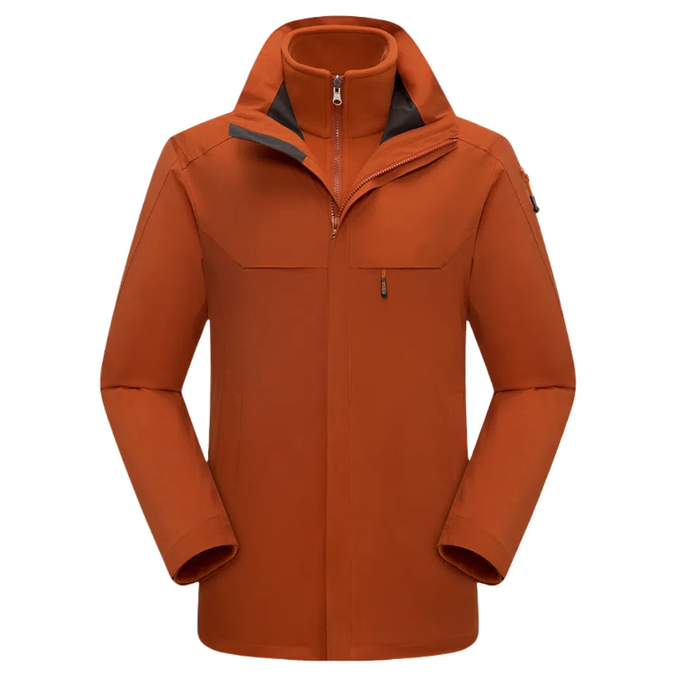 浪莎  纯色连帽舒适拉链  防水防风保暖冲锋衣 男