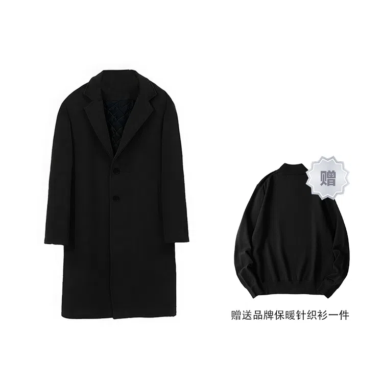我是大卫 毛呢中长款加厚保暖韩系休闲大衣 男女同款 黑色