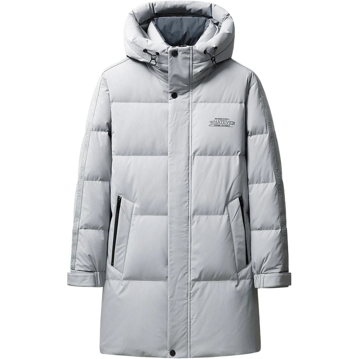 鸭鸭 防寒加厚保暖鸭绒中长款休闲宽松连帽套头暗黑羽绒服外套 男女同款