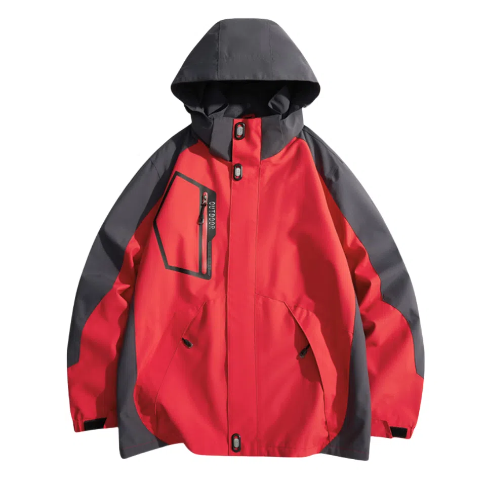 浪莎  户外休闲字母印花连帽宽松拉链  防水防风透气冲锋衣 男款