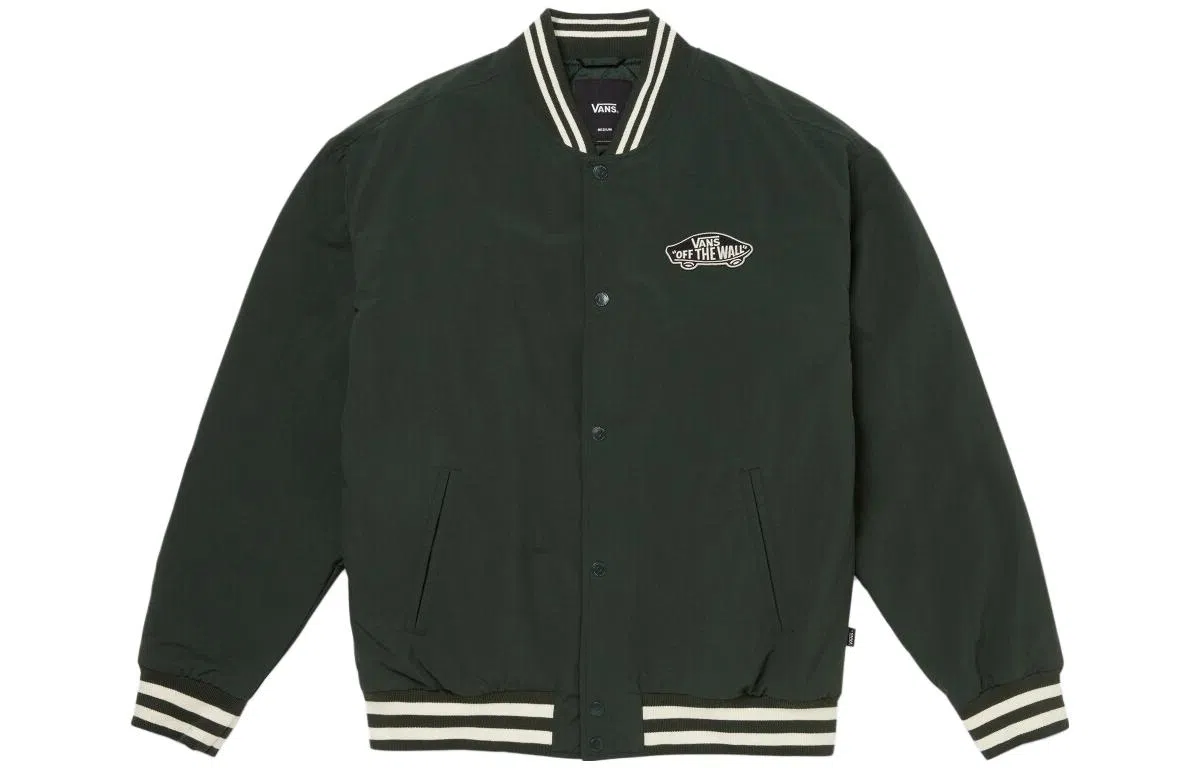 Vans Logo Print Stand Collar Jacket Khaki Green