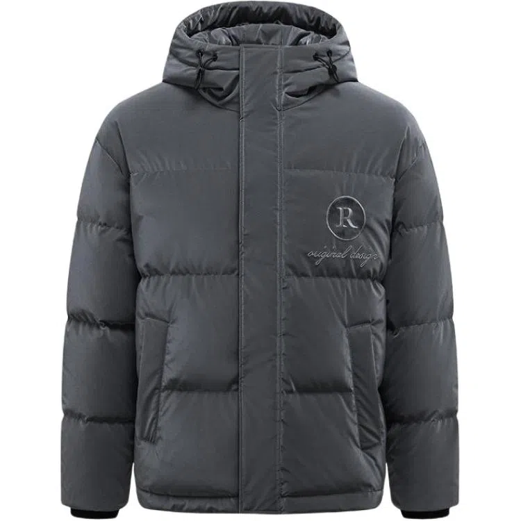 鸭鸭 字母刺绣连帽加厚羽绒服 男款