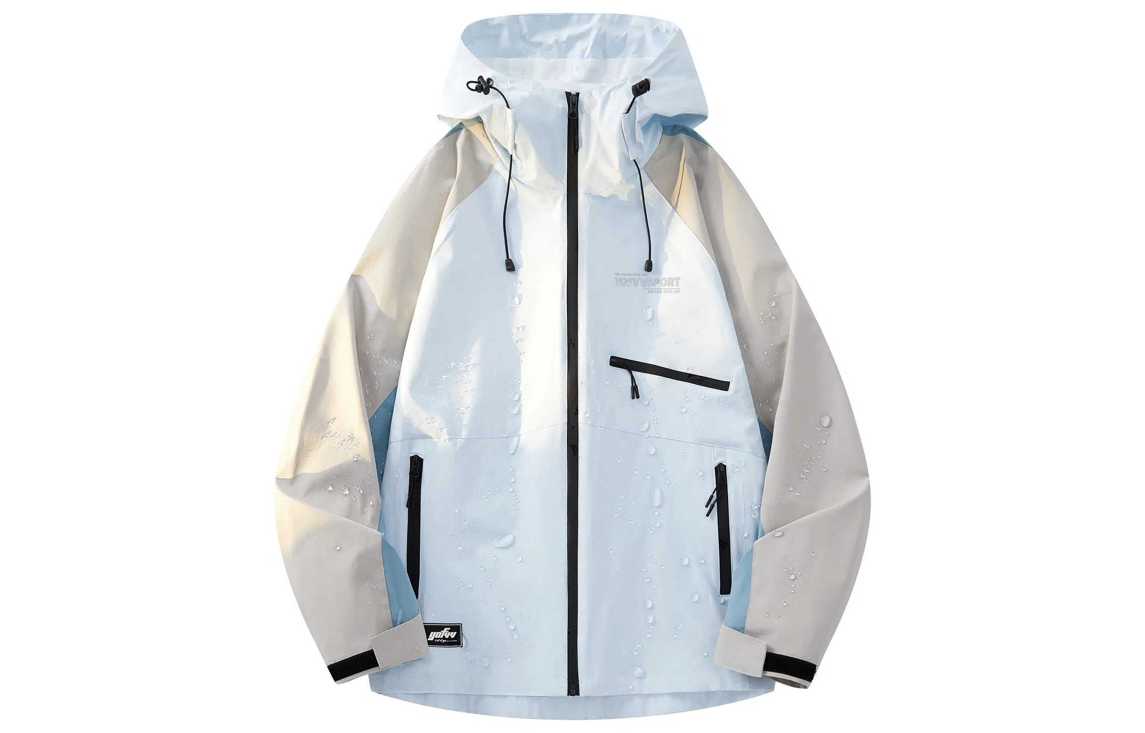 美式复古山系字母拼接撞色防风防水拉链登山户外连帽服饰  防水防风保暖冲锋衣 男女同款