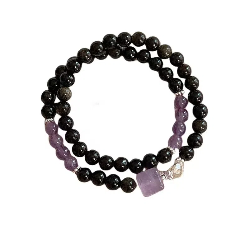 【不负时光】 指尖瑰宝 八方来财诸事顺利时来运转好运暴富招财纳福事业有成学业进步国潮双圈手饰天然 黑曜石 玉石手串 男女同款情侣款