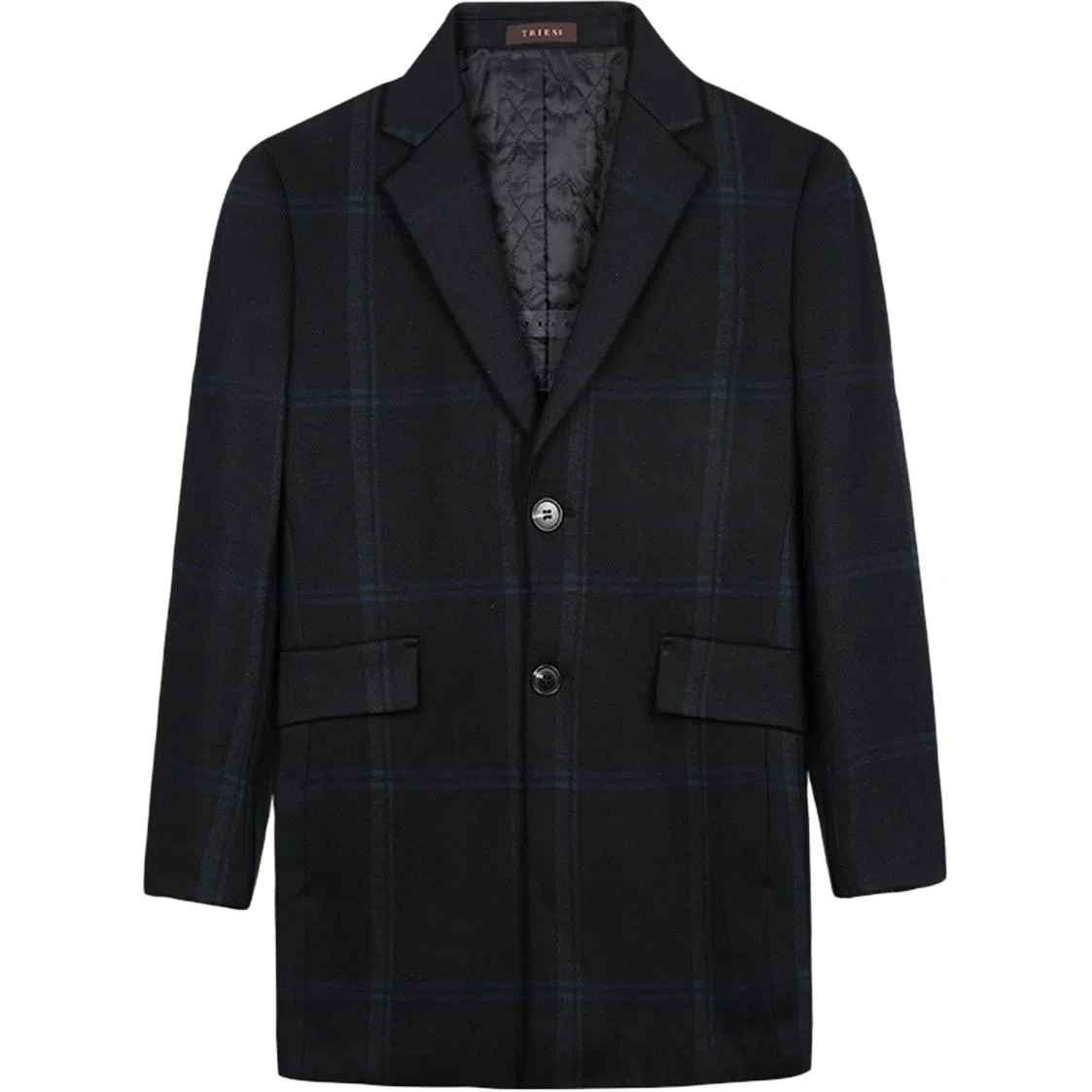 才子 保暖条纹平驳领大衣 男款 黑蓝色