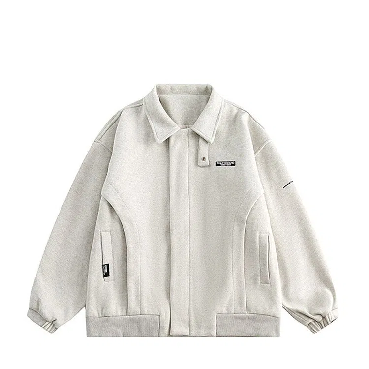 玉儿恋 字母印花翻领宽松落肩拉链长袖夹克外套 男女同款