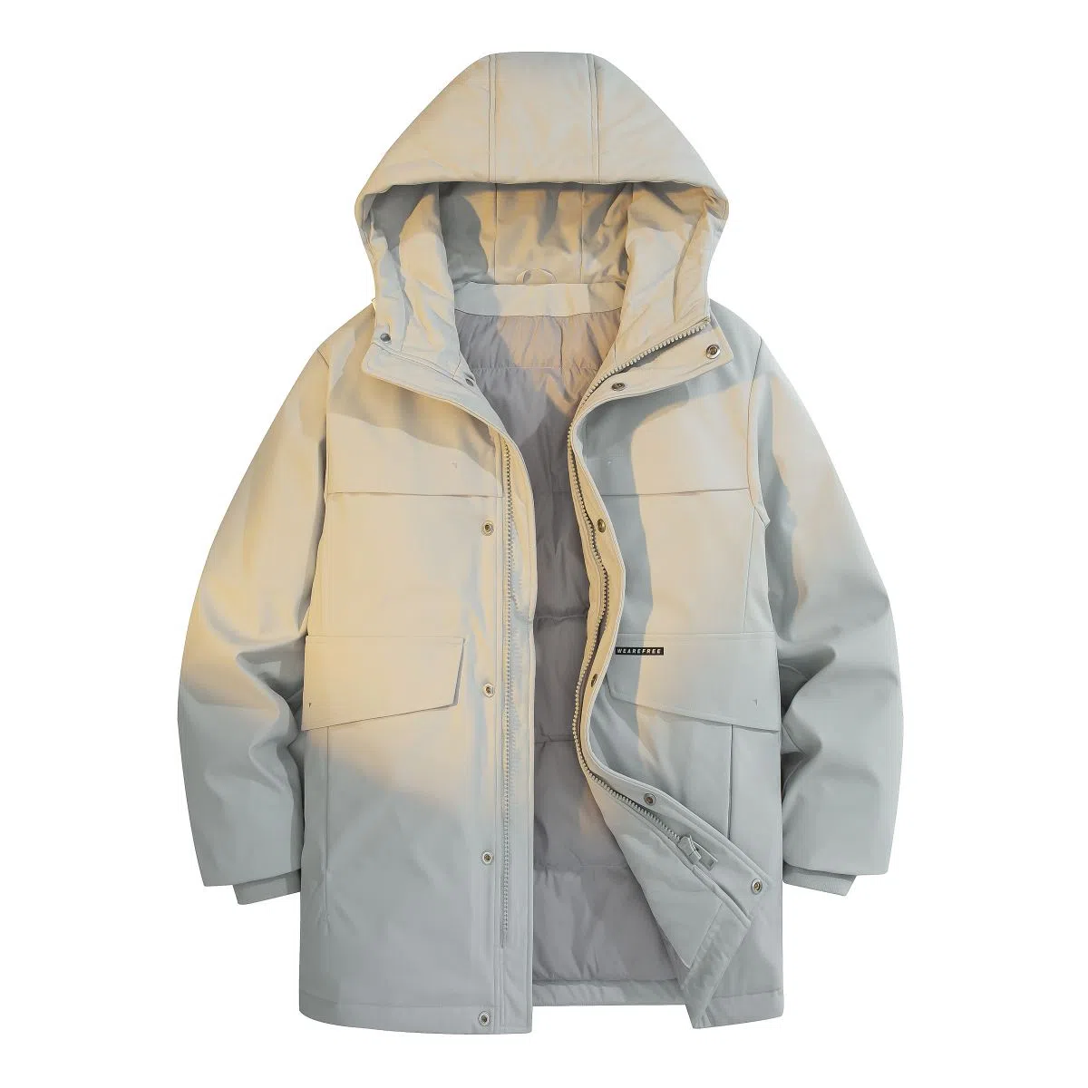 鸭鸭 简约舒适保暖连帽中长款工装口袋羽绒服 男款