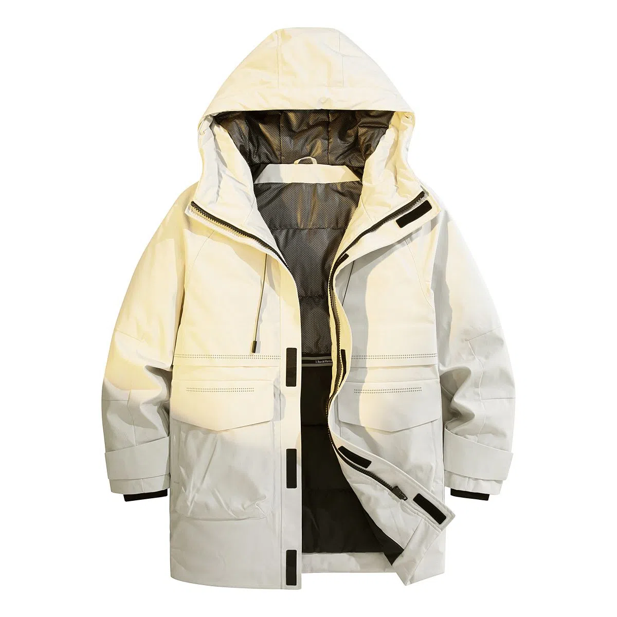 鸭鸭 纯色大口袋保暖防风连帽羽绒服 男款