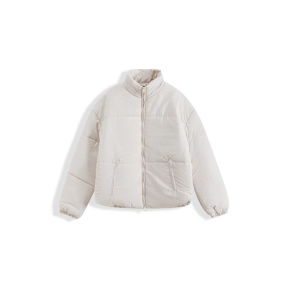 我是大卫 日系简约纯色宽松休闲立领棉服外套 男女同款 米白色