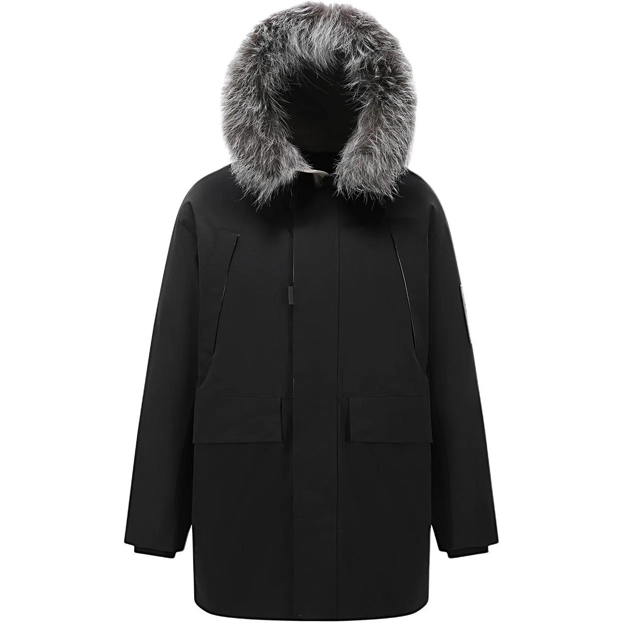 鸭鸭 山系户外多口袋工装风鸭绒休闲保暖宽松连帽套头纯色毛领暗黑羽绒服 男女同款