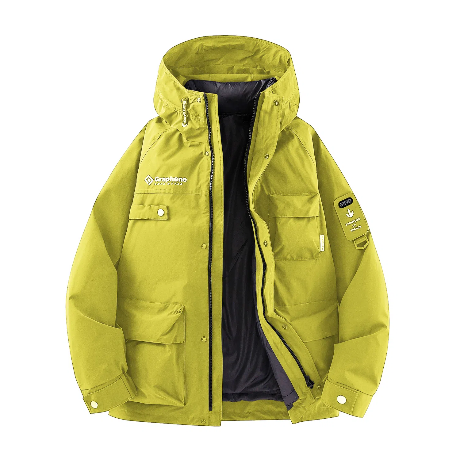 鸭鸭 山系字母印花立体多口袋设计连帽保暖羽绒服 男女同款