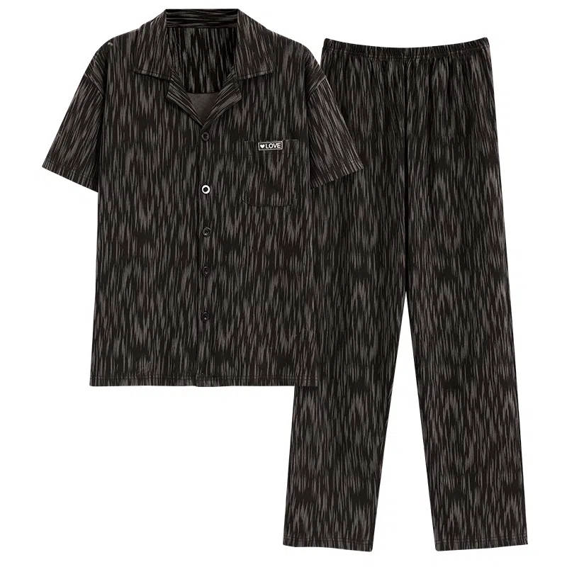 莫代尔 舒适轻柔细腻翻领百搭短袖上衣可外穿家居服长裤睡衣套装 男款 黑色