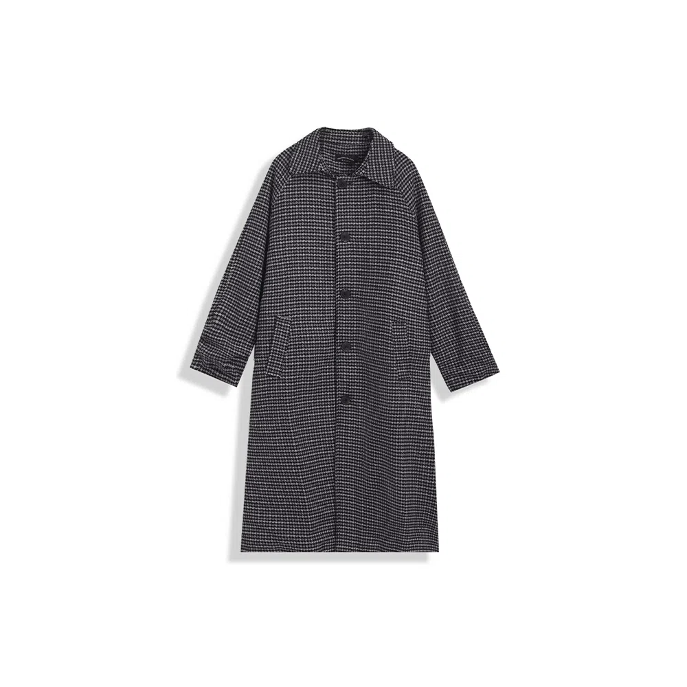 我是大卫 毛呢中长款千鸟格韩版复古休闲大衣 男女同款