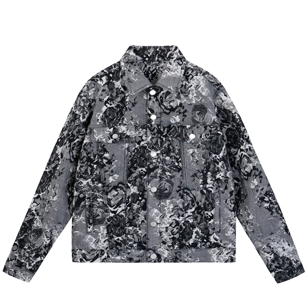 CIZA Vintage Blue and White Porcelain Jacquard Denim Jacket