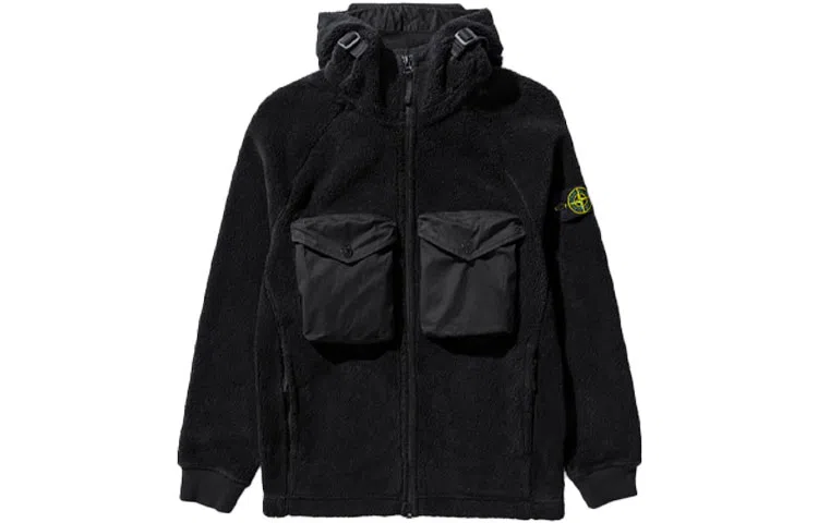 Stone Island Logo Fleece Jacket Black