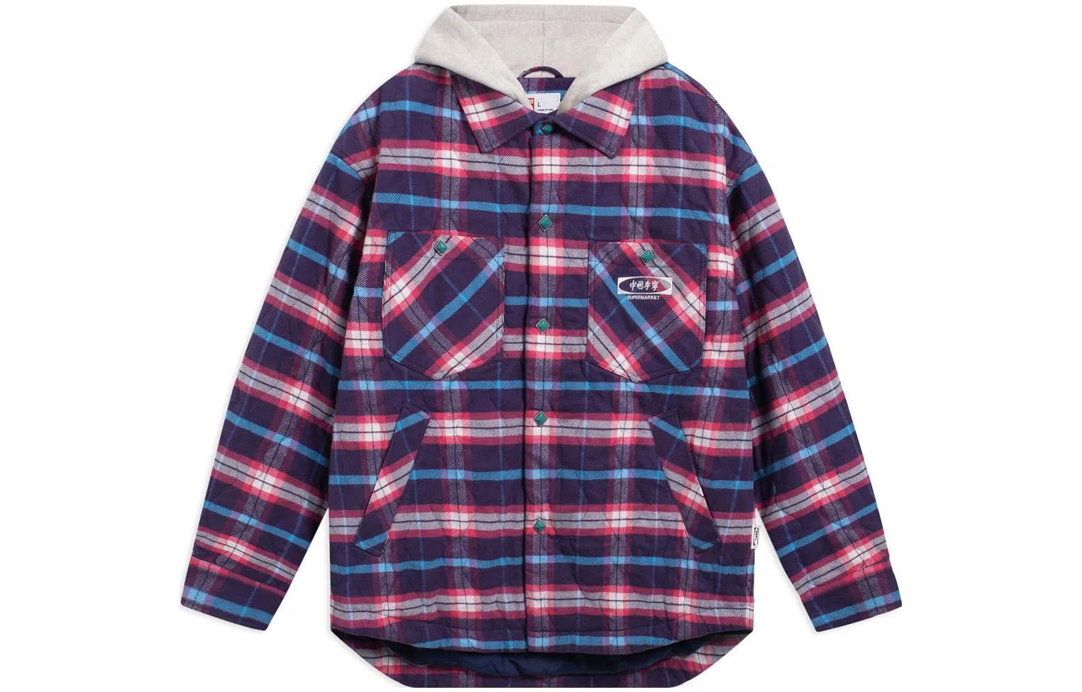 李宁 格子单排扣连帽宽松运动棉服 男女同款 葡灰紫色组格子