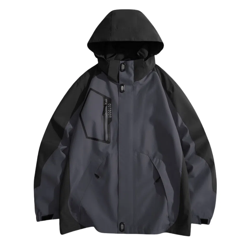 浪莎  户外休闲字母印花连帽宽松拉链  防水防风透气冲锋衣 男款