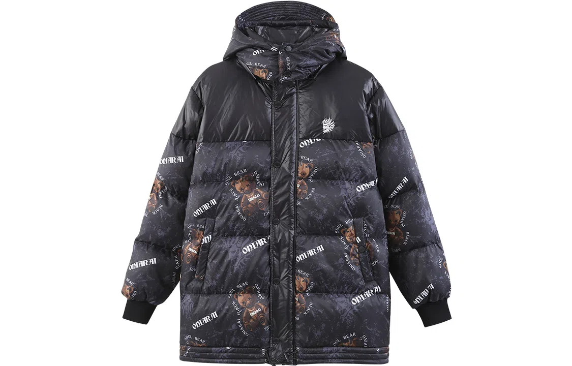 Onikasu FW22 Bear Print Hoodie Down Jacket